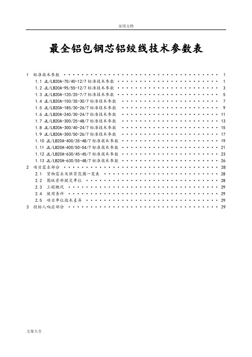 全面铝包钢芯铝绞线技术全参数表