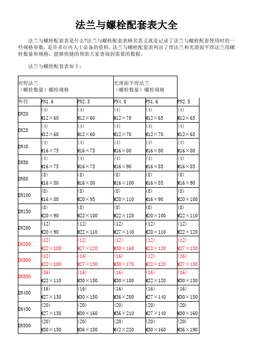 法兰配螺栓规格