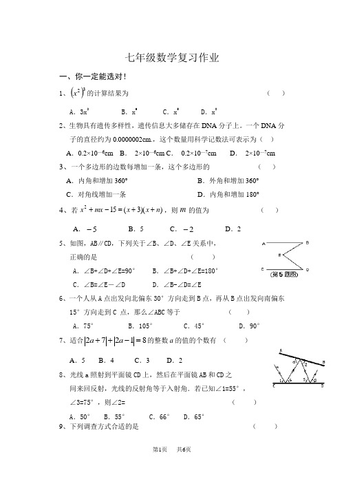 七年级数学(下)期末复习2