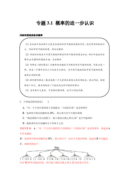 专题3.1 概率的进一步认识(基础)(解析版)