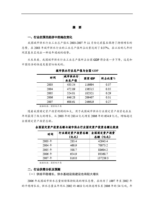 城市供水行业风险分析报告