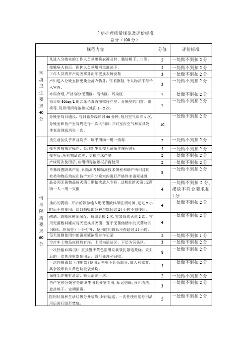 产房护理质量规范及评价标准