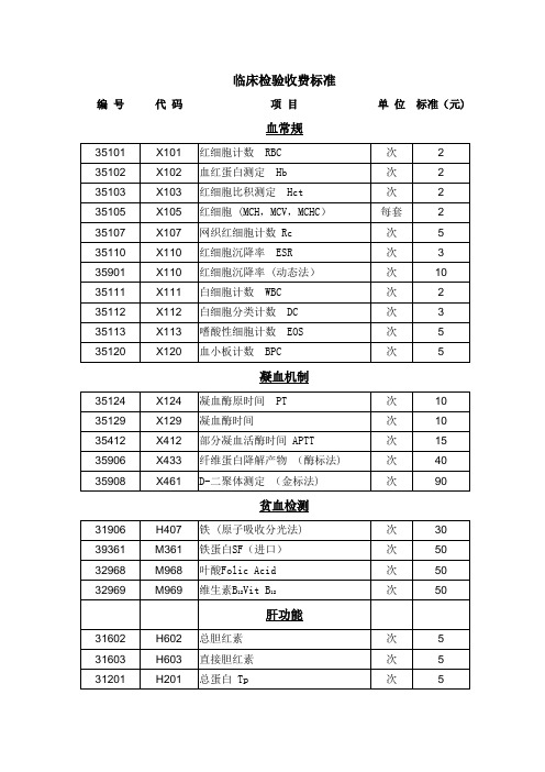 临床检验收费标准