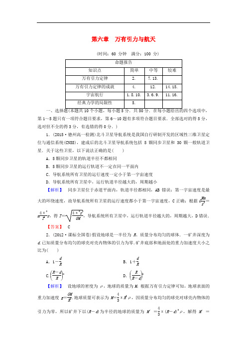 高中物理 第6章 万有引力与航天综合测评 新人教版必修