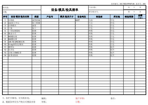 设备模具检具清单