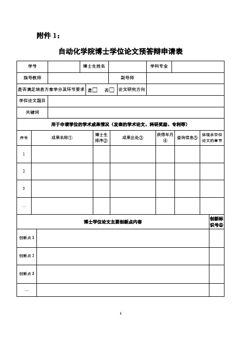 自动化学院博士学位论文预答辩申请表