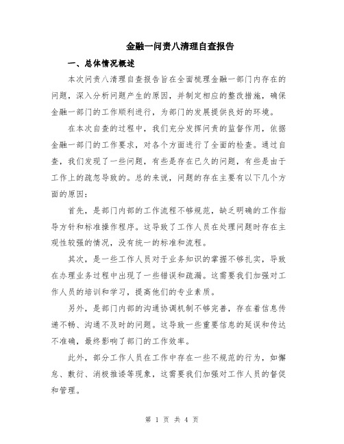 金融一问责八清理自查报告