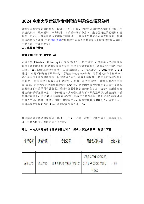 研晟考研--东南大学建筑学专业院校考研综合情况