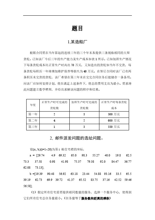 数学规划问题实例详解附lingo程序