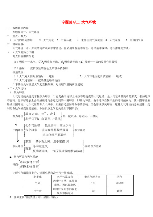 地理教案教学设计专题复习三大气环境人教版