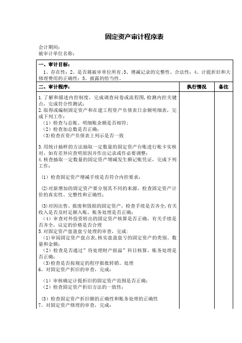 固定资产审计程序表