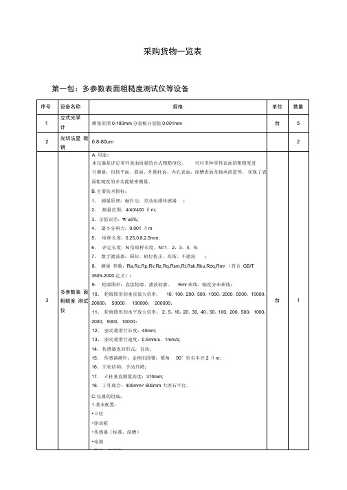 采购货物一览表