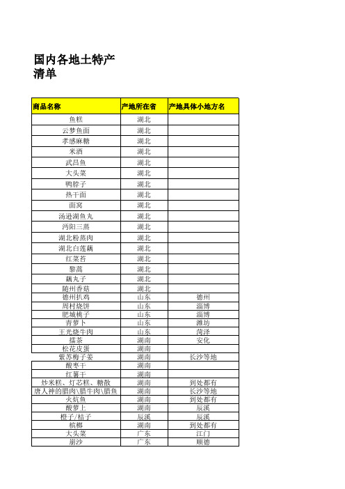 国内各地土特产清单