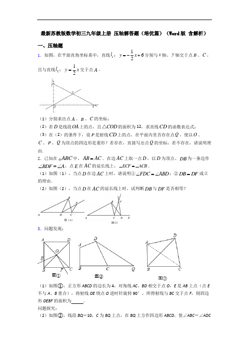最新苏教版数学初三九年级上册 压轴解答题(培优篇)(Word版 含解析)