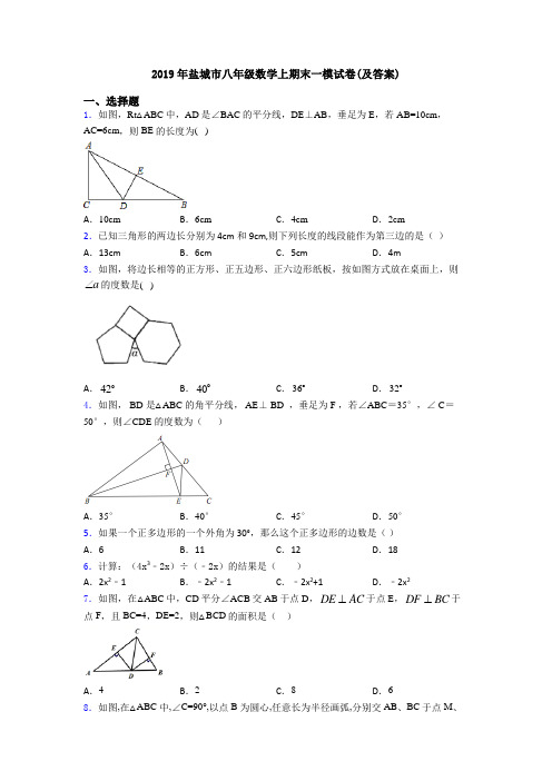 2019年盐城市八年级数学上期末一模试卷(及答案)