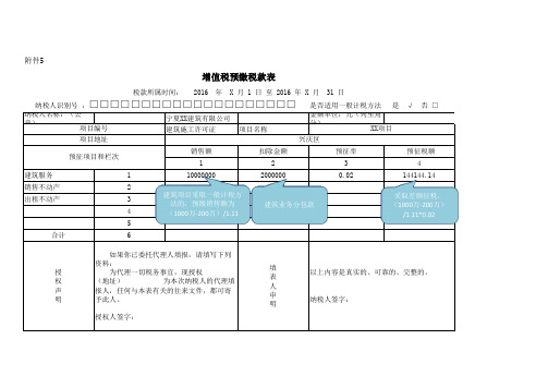 建筑新项目《增值税预缴税款表》