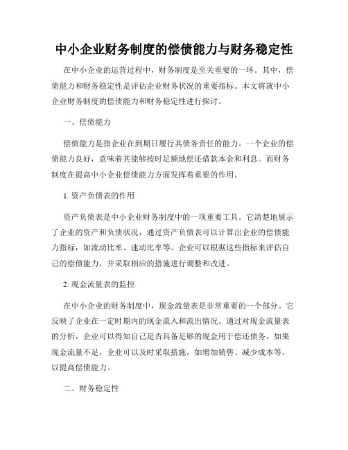 中小企业财务制度的偿债能力与财务稳定性