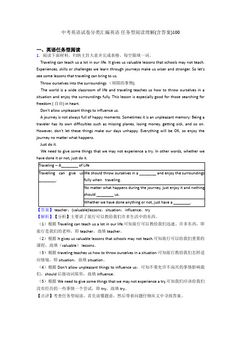 中考英语试卷分类汇编英语 任务型阅读理解(含答案)100