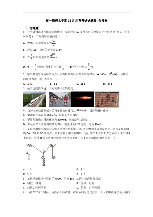 高一物理上学期11月月考考试试题卷 含答案