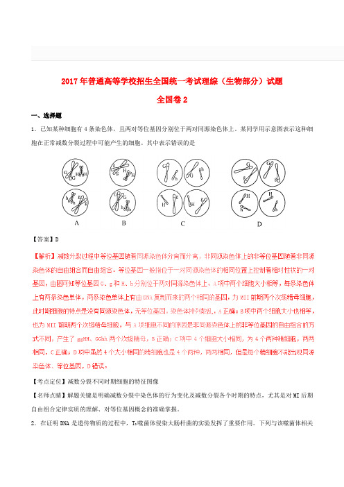 2017年普通高等学校招生全国统一考试理综试题(全国卷2,含解析)