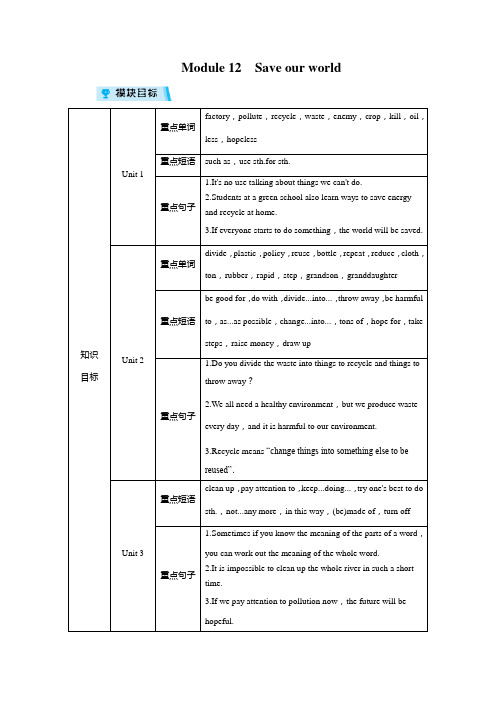 外研英语九年级上册教案Module 12