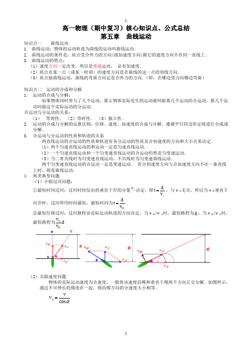 高中一年级物理曲线运动复习教案