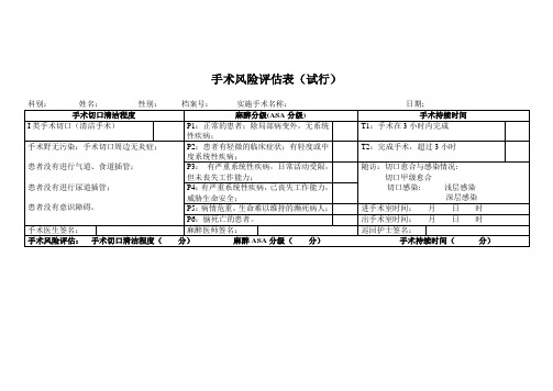 手术风险评估表