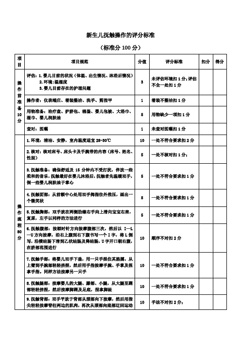 新生儿抚触操作评分标准