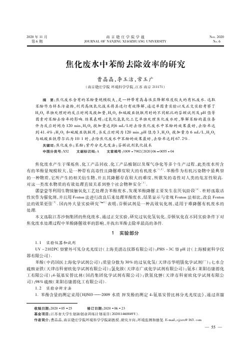 焦化废水中苯酚去除效率的研究