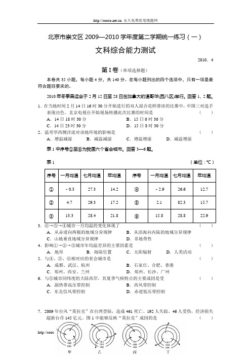 北京市崇文区2009—2010学年度第二学期统一练习