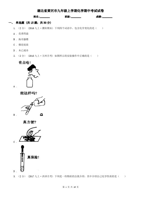 湖北省黄冈市九年级上学期化学期中考试试卷
