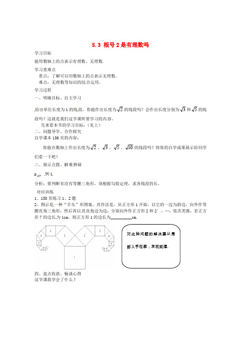 2016年春季新版青岛版八年级数学下学期7.3、根号2是有理数吗学案2