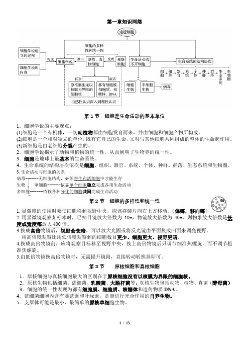 高三生物一轮复习：必修一知识点背诵