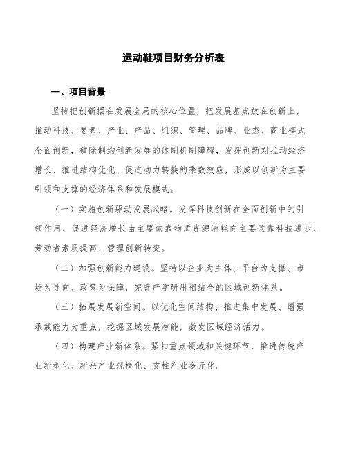 运动鞋项目财务分析表