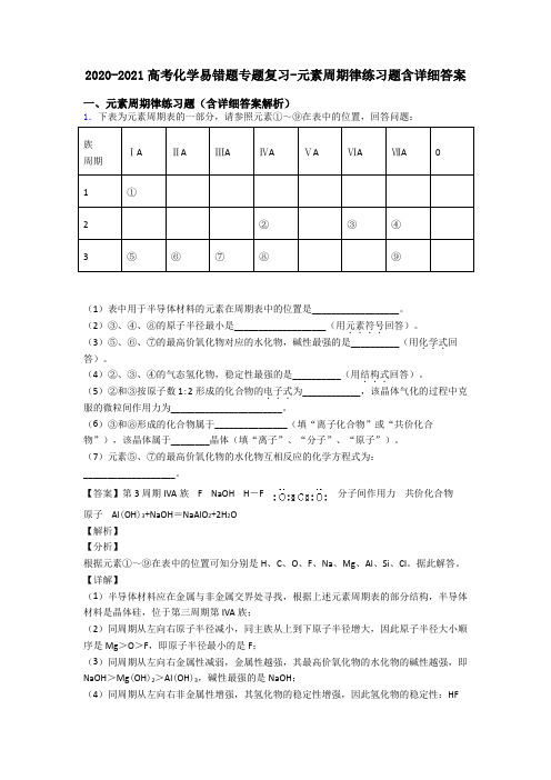 2020-2021高考化学易错题专题复习-元素周期律练习题含详细答案