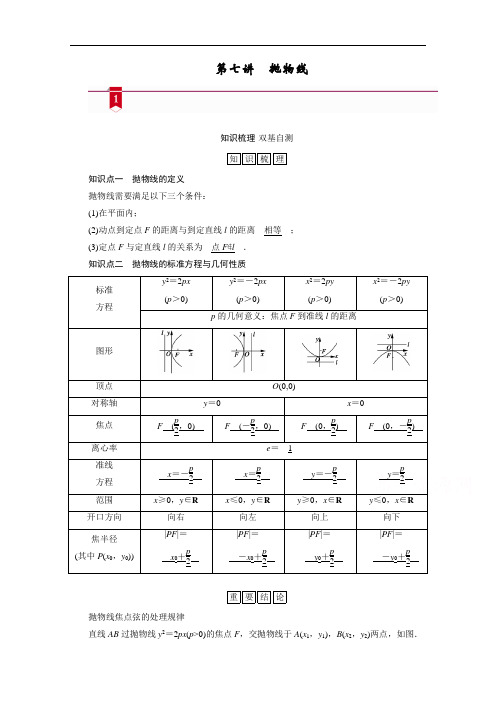 山东高考数学一轮总复习学案设计-第八章第七讲抛物线含答案解析