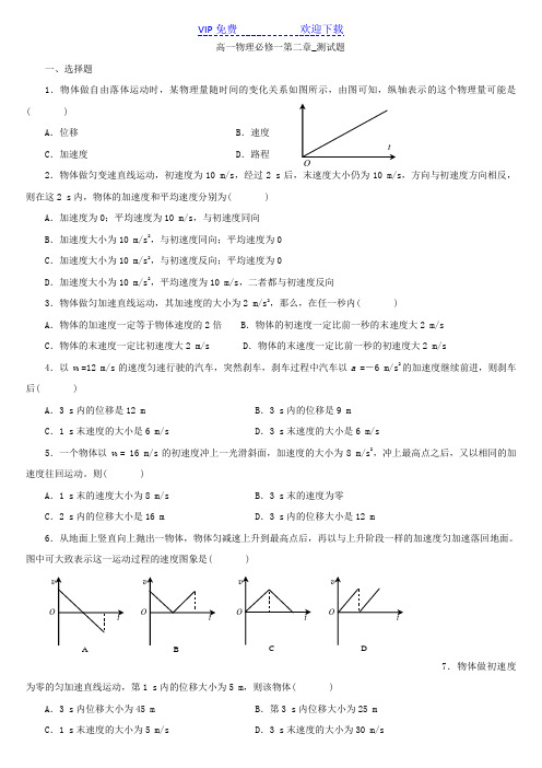 高一物理必修一第二章测试题及答案