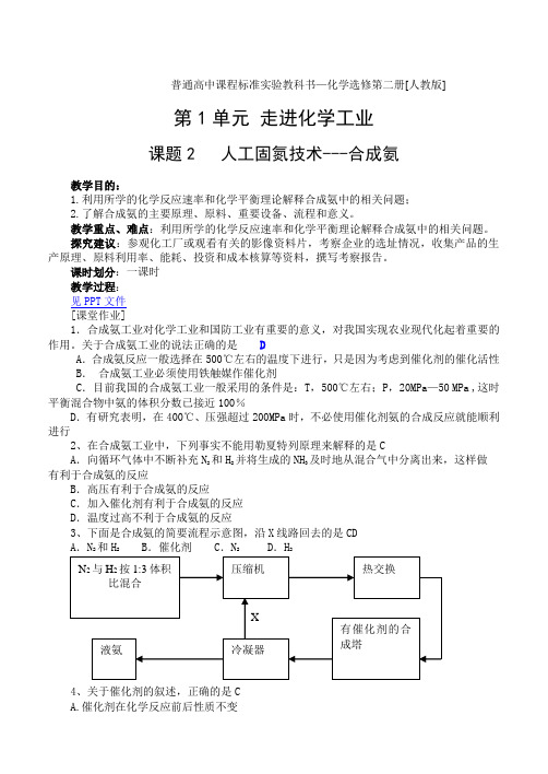 课题2：  人工固氮技术--合成氨