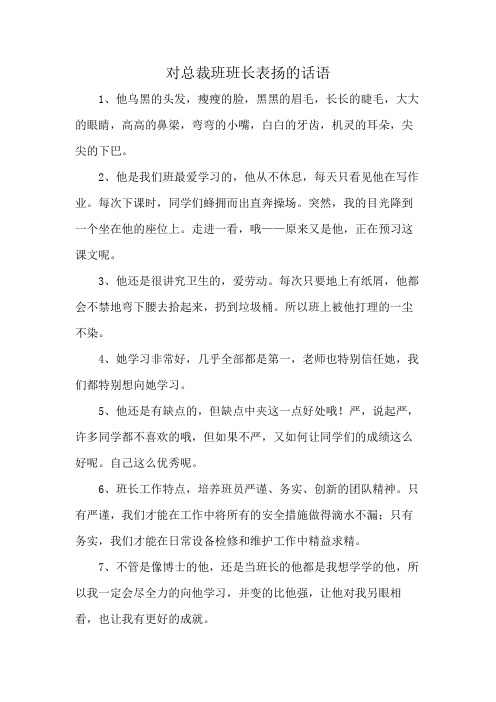 对总裁班班长表扬的话语