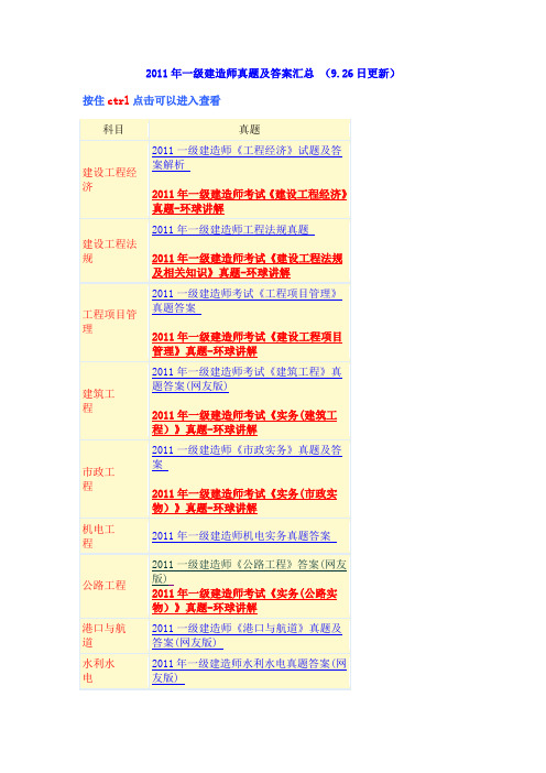 2011年一级建造师真题及答案汇总