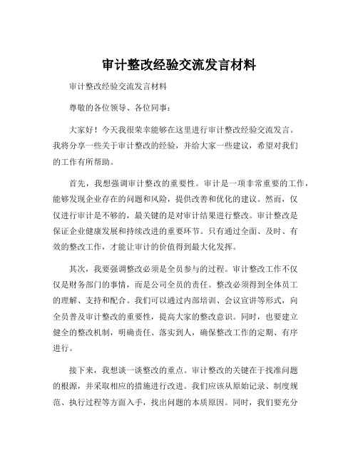 审计整改经验交流发言材料