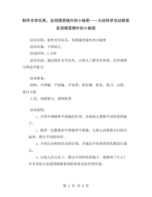 制作光学玩具,发现镜里镜外的小秘密——大班科学活动教案