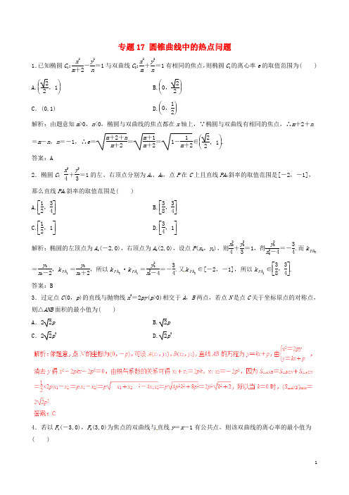 2017年高考数学(深化复习命题热点提分)专题17圆锥曲线中的热点问题理