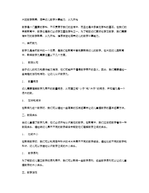 大班数学教案：培养幼儿数字计算能力,从九开始