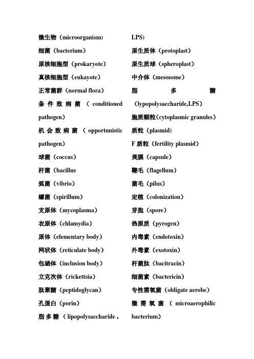 医学微生物词汇