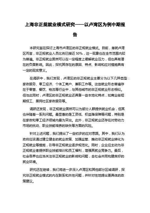 上海非正规就业模式研究——以卢湾区为例中期报告