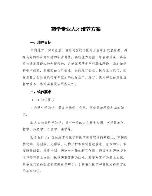 药学专业人才培养方案