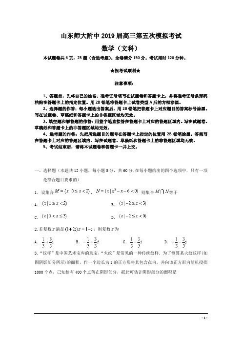 山东省山东师范大学附属中学2019届高三第五次模拟考试数学文试题