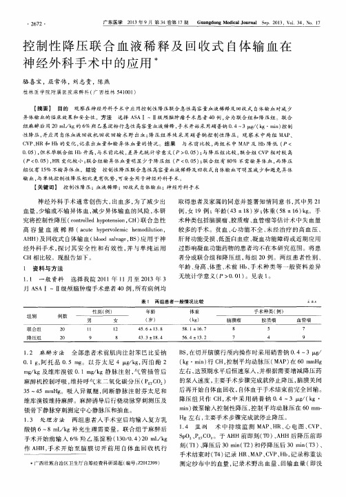 控制性降压联合血液稀释及回收式自体输血在神经外科手术中的应用