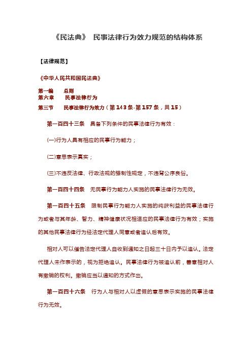 《民法典》 民事法律行为效力规范的结构体系